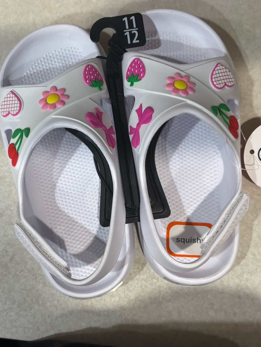 wonder nation White Kids Slide Sandals with Pink Floral and Fruit Appliques